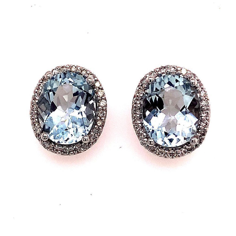 Natural Aquamarine Diamond Stud Earrings 14k WG 5.46 TCW Certified 121115